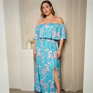 Boutique Floral Off Shoulder Romantic Bohemian Maxi Ruffle Dress Size XL